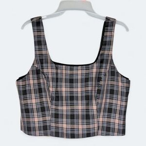 Ultra Pink Cropped Zip Top Sleeveless Plaid Grunge Dark Academia Preppy Tank NWT